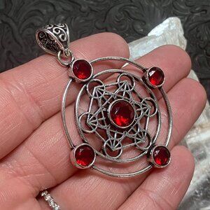 Faceted Garnet Metratrons Cube Sacred Geometry Pendant (55 7250)